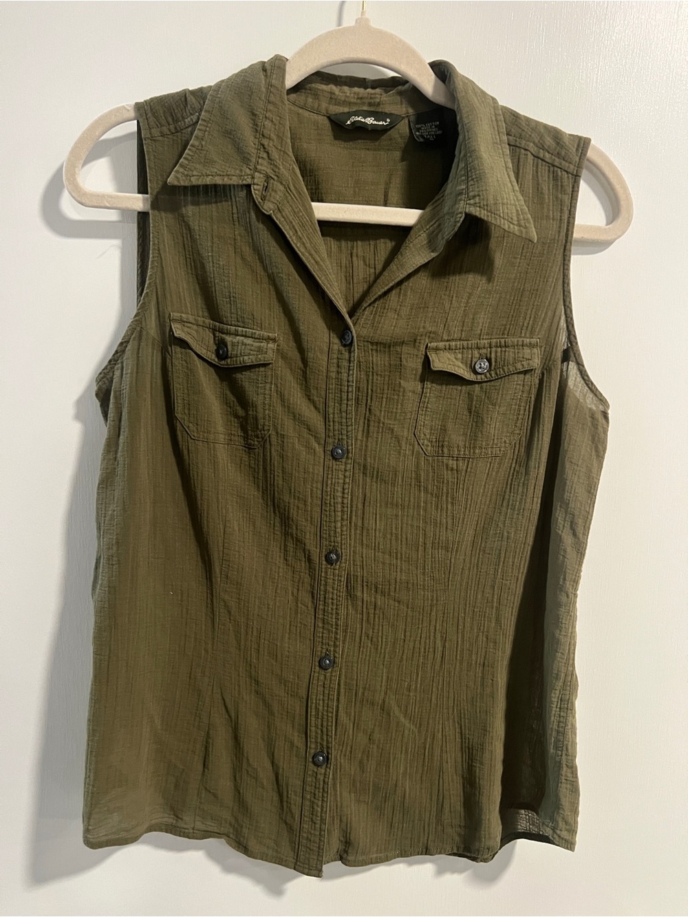 TALL Eddie Bauer Sleeveless Button-Front Utility Shirt - Olive